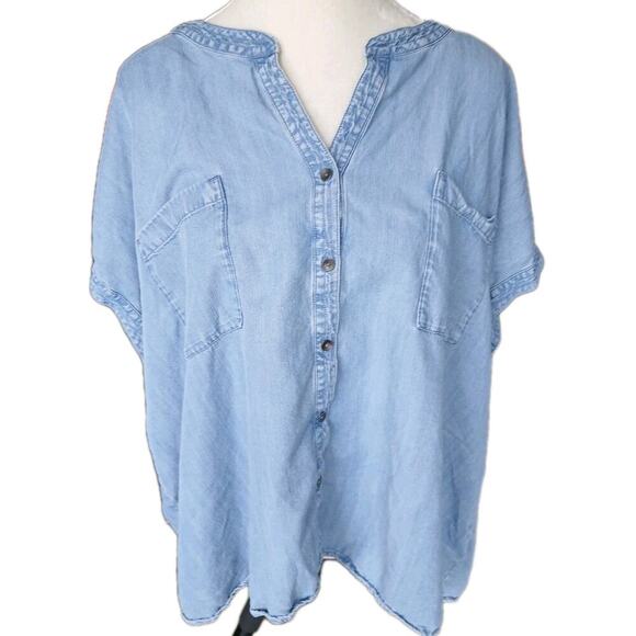 J. Jill Denim Short Sleeve Button Down Shirt Womens Size XL - Picture 1 of 7